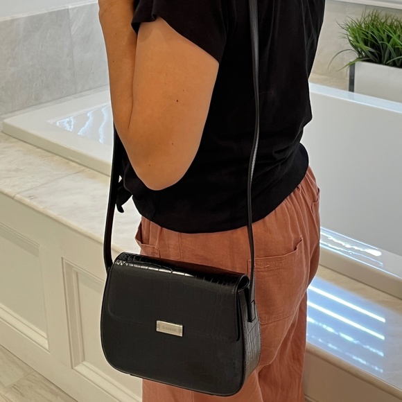 Ralph Lauren reptile embossed leather shoulder bag in black - Picture 4 of 4